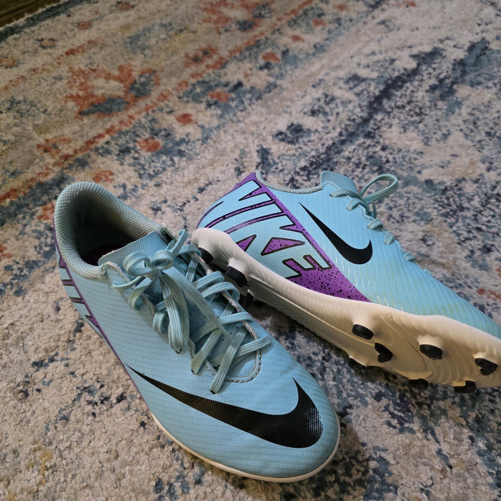 Nike Light Blue and Purple Soccer Cleats